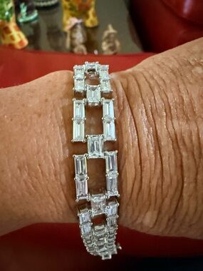 Diamonique Large Link Silver with CZ Bracelet